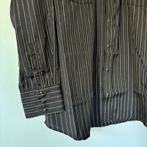 Panhandle Slim Western Shirt XL 17.5 35 Pearl Snap Black Pinstripe Retro NWT - Picture 6 of 15